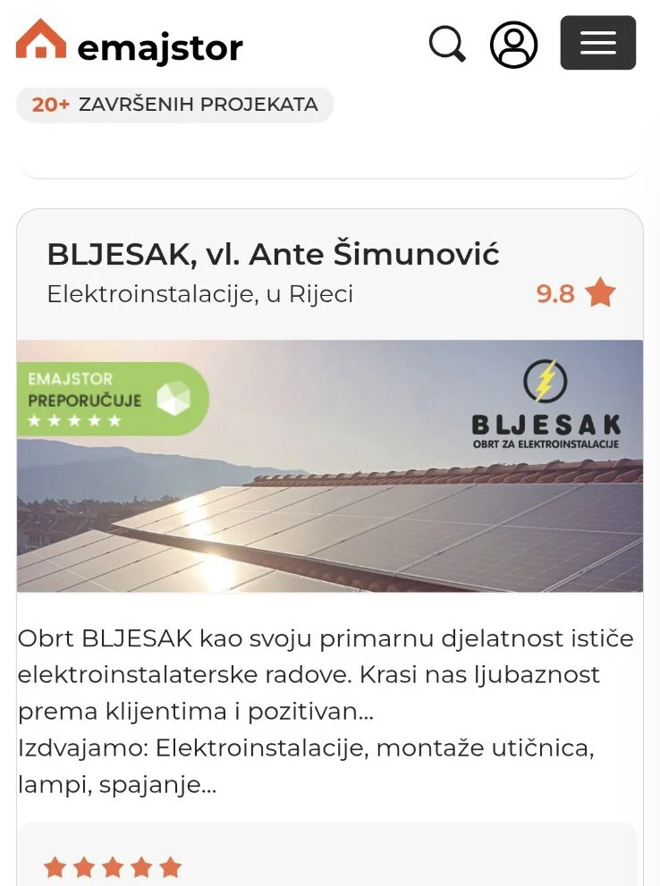 Recenzija Elektro-Bljesak na portalu e-majstor